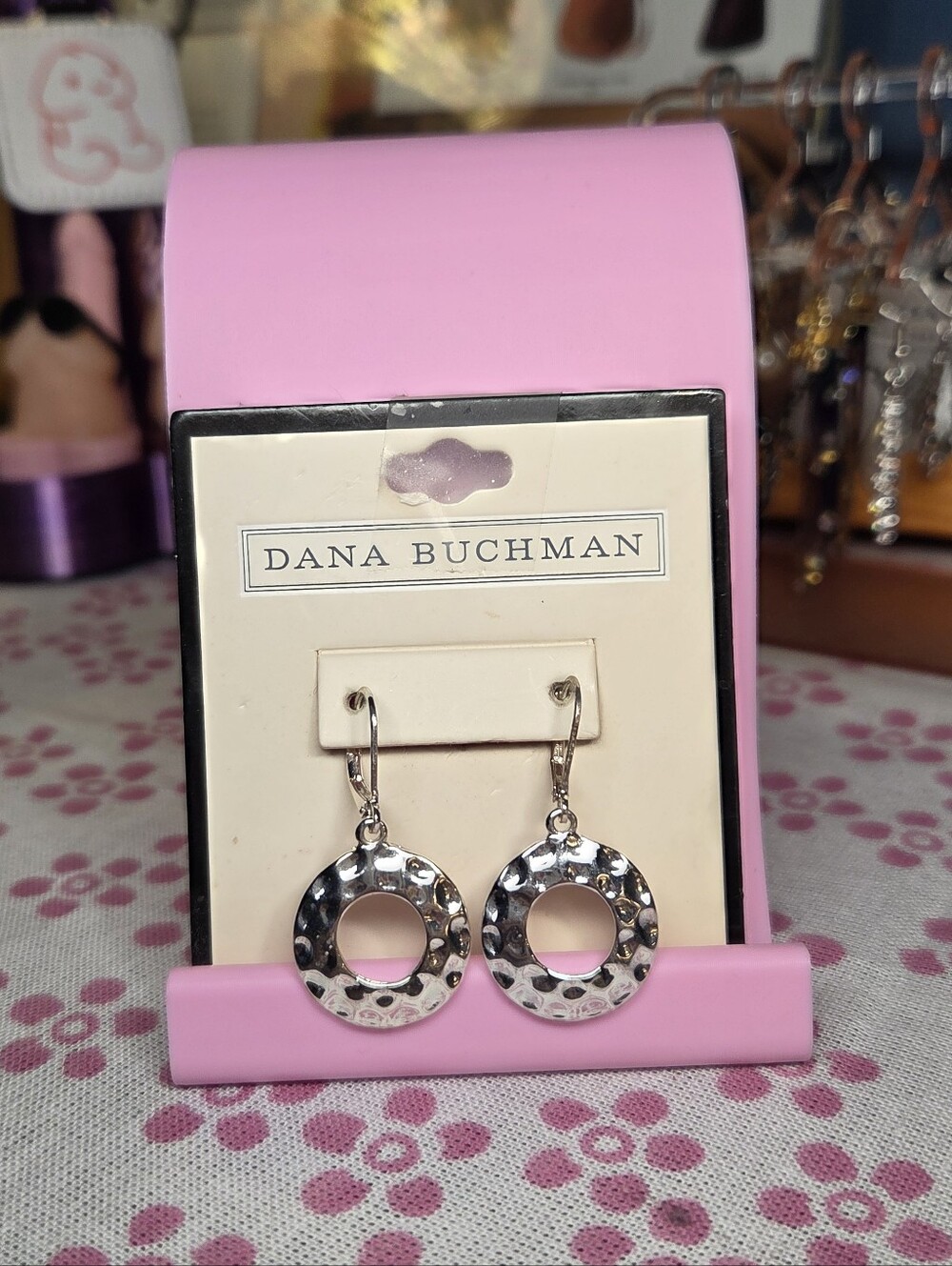 Dana Buchman Silver Hammered Circle Dangle Earrings